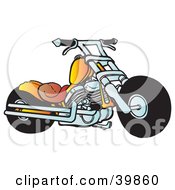 Clipart Illustration Of An Orange And Chrome Chopper Motorcycle