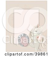 Poster, Art Print Of White Horse Lifting Up Its Foot To Show A Good Luck Horse Shoe On Its Foot With Space For Text