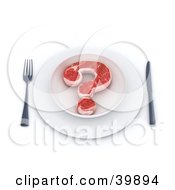 Clipart Illustration Of 3d Place Setting Of Red Meat Beef In The Shape Of A Question Mark Served On A Plate
