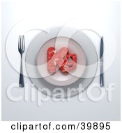 Clipart Illustration Of A 3d Place Setting Of Red Meat Beef In The Shape Of Kg Served On A Plate