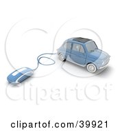 Clipart Illustration Of A Computer Mouse Attached To A Blue Compact Car by Frank Boston