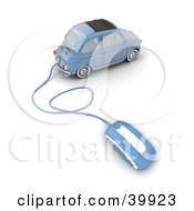 Clipart Illustration Of A Blue Compact Car With A Computer Mouse Attached by Frank Boston