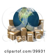 Earth Surrounded By Cardboard Boxes For Shipping