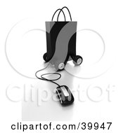 Clipart Illustration Of A Computer Mouse Connected To A Black Gift Bag On Wheels