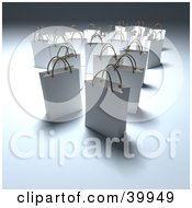 Clipart Illustration Of Scattered White 3d Shopping Bags On A Shady Background by Frank Boston