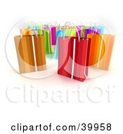 Clipart Illustration Of Scattered 3d Colorful Gift Bags On A Background With Shading