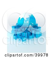 Clipart Illustration Of A Globe Surrounded By Light Blue 3d Shopping Bags by Frank Boston
