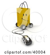 Clipart Illustration Of A Computer Mouse Connected To A Frowning Yellow Shopping Bag On Wheels by Frank Boston