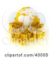 Clipart Illustration Of An Orange And White Globe Surrounded By Orange 3d Shopping Bags by Frank Boston