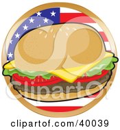 Fast Food Cheeseburger In Front Of A Circular American Flag