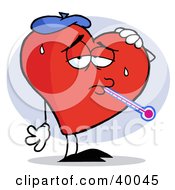 Clipart Illustration Of Flu Ridden Red Heart With A Thermometer In His Mouth Wearing An Ice Pack On His Head by Hit Toon