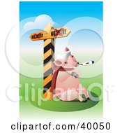 Poster, Art Print Of Pig Sick With The Swine Flu Resting Against A Quarantine Sign