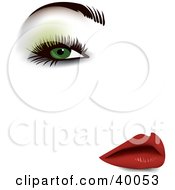 Clipart Illustration Of A Sexy Womans Face With Green Eyeshadow Thick Eyelashes Groomed Brows And Red Lips by Eugene #COLLC40053-0054
