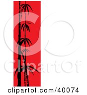 Clipart Illustration Of Grunge Textured Stalks Of Silhouetted Bamboo On A Half Red Half White Background