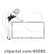 Pretty 1940s Style Pinup Girl In Heels And A Bodice Bending Over And Presenting A Blank Sign