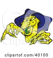 Clipart Illustration Of An Ugly Green Warty Witch In A Blue Hat Leaning Forward