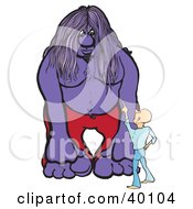 Little Man Pointing Up At A Big Purple Troll