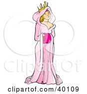 Beautiful Princess Or Queen In A Pink Robe Standing With Her Hands In A Muff