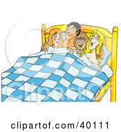 Clipart Illustration Of A Studly Bachelor Resting In Bed With Three Ladies