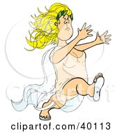 Blond Woman Running And Wearing A Transparent Gown