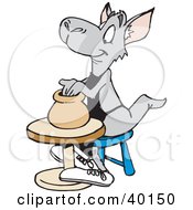 Clipart Illustration Of A Kangaroo Potter Shaping A Vase Out Of Clay On A Pottery Wheel by Dennis Holmes Designs