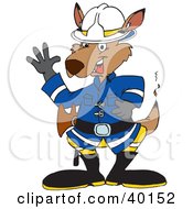 Clipart Illustration Of A Kangaroo Fire Fighter Waving His Tail Smoking