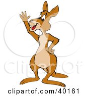 Clipart Illustration Of A Friendly Brown Kangaroo Waving Hello by Dennis Holmes Designs