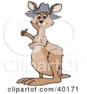 Poster, Art Print Of Cute Brown Kangaroo In A Hat Giving The Thumbs Up