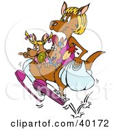 Clipart Illustration Of Boy And Girl Joeys Eating Candy And Having Fun In Their Mothers Pouch As She Shops