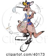 Poster, Art Print Of Golfing Kangaroo With A Joey