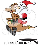 Poster, Art Print Of Santa Riding On A Kangaroo With Christmas Presents In The Pouch