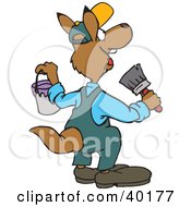 Poster, Art Print Of Male Kangaroo Painter Holding A Brush And Bucket