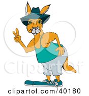 Clipart Illustration Of A Cool Kangaroo Gesturing The Peace Sign And Wearing Clothes
