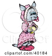 Clipart Illustration Of A Girl Kangaroo In A Pink Dress And Bonnet Holding A Rattle