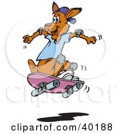 Clipart Illustration Of A Brown Skateboarding Kangaroo Catching Air by Dennis Holmes Designs