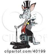 Wealthy Kangaroo With A Cane Standing And Holding A Glass Of Wine