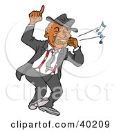 Clipart Illustration Of A Black Man Dancing And Playing Blues Music On A Harmonica