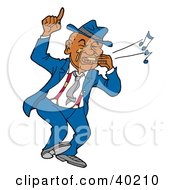 Clipart Illustration Of An African American Harmonica Player Man Dancing And Playing Blues Music