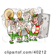 Clipart Illustration Of A Pig Oktoberfest Band Playing Instruments And Standing By A Smoker by LaffToon