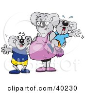 Poster, Art Print Of Pregnant Mother Koala With A Crying Baby And Happy Child