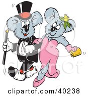 Clipart Illustration Of A Formal Male And Female Koala Walking Arm In Arm