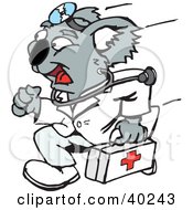 Poster, Art Print Of Koala Emergency Paramedic Running With A First Aid Kit