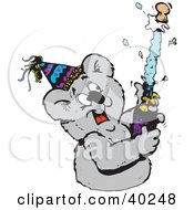 Poster, Art Print Of Koala Popping A Cork Off Of A Bottle Of Champagne At A New Years Party