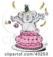 Poster, Art Print Of Koala Popping Out Of A Pink Birthday Cake