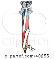 Clipart Illustration Of A Koala Sitting On Top Of A Giant Pencil Reading A Long List