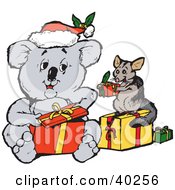 Poster, Art Print Of Koala And Squirrel Exchanging Christmas Presents