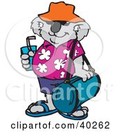 Poster, Art Print Of Koala Tourist Sipping A Beverage And Carrying Luggage