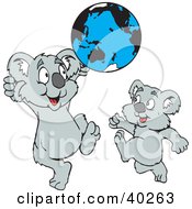 Clipart Illustration Of Playful Kid Koalas Playing With A Globe Ball by Dennis Holmes Designs