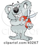 Poster, Art Print Of Smiling Koala Holding Scissors