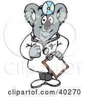 Clipart Illustration Of A Koala Doctor Holding A Clipboard by Dennis Holmes Designs